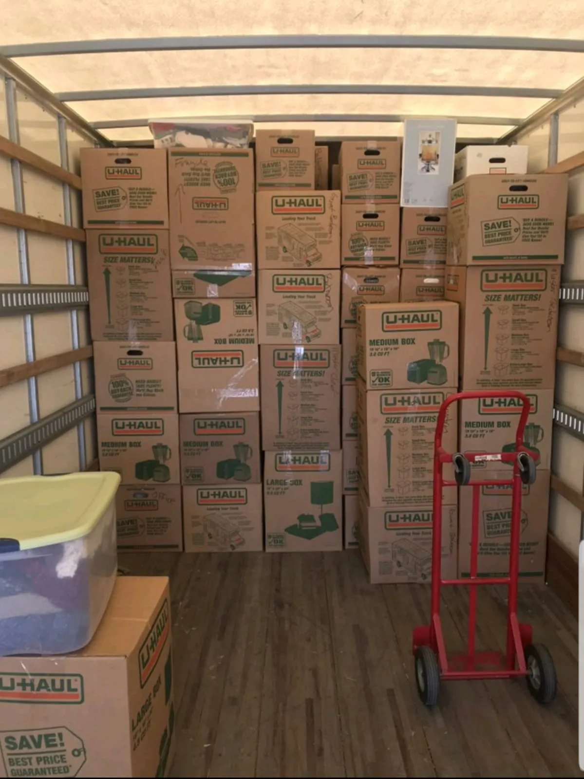 Loaded moving truck with packed boxes for A2 Moving local move