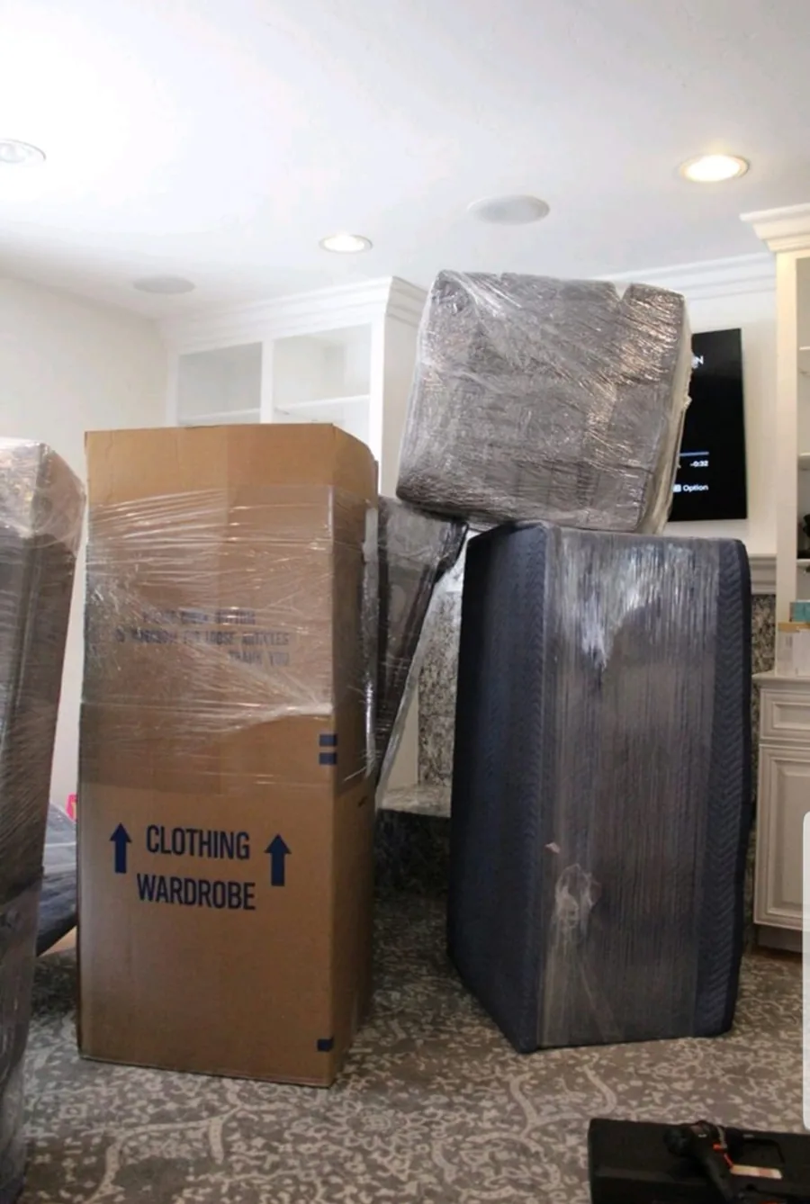 Wrapped boxes and furniture for residential moving